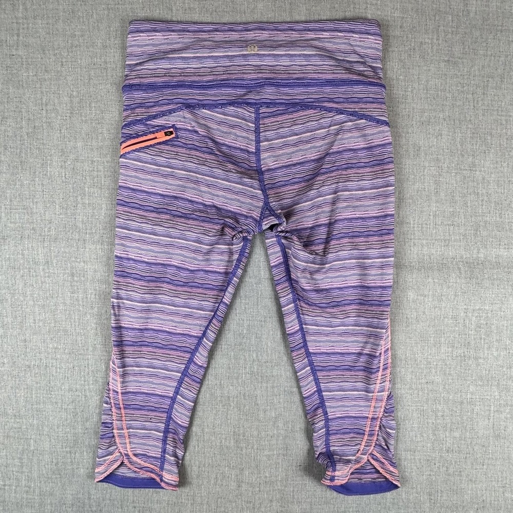 Lululemon Capri Leggings Womens 6 Purple Stripe Pockets Yoga Running Athletic - Picture 2 of 9